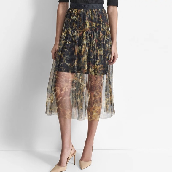 DKNY Animal Print Tulle Overlay Midi Skirt Medium - Picture 4 of 16
